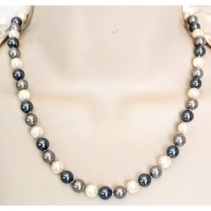 Genuine 8mm White Gray Silver Cultured Pearl Knotted Collar Necklace 925 18.5"